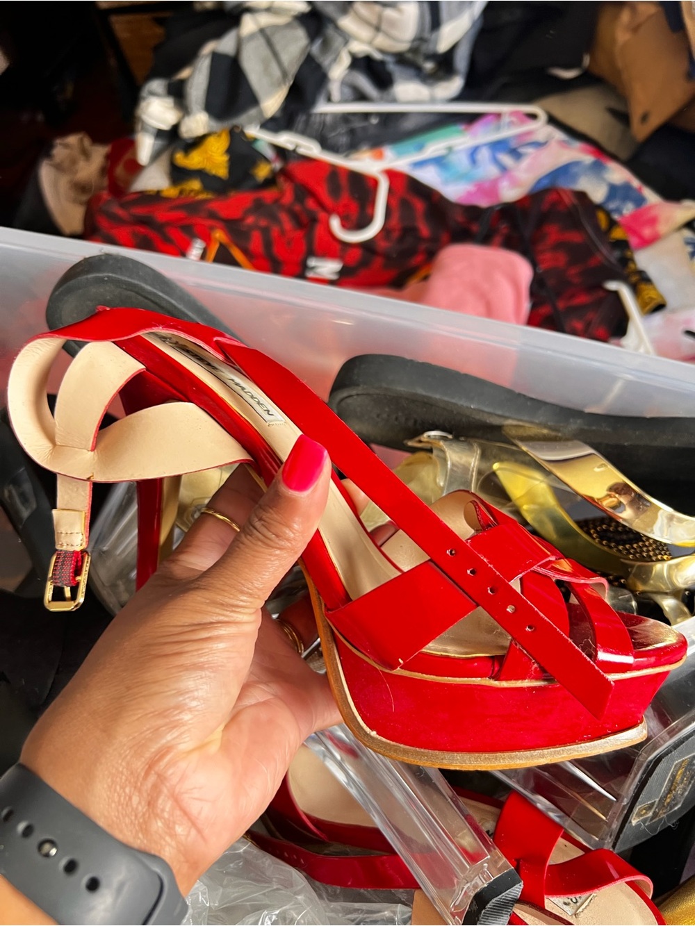 Steve Madden Red Patent and Nude Slingback Platform Heels